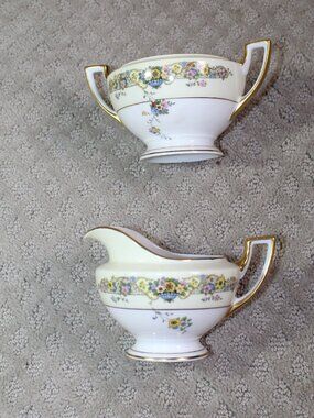 Set of 2 Thomas Bavaria Asturia Gold Trimmed Floral Creamer & Sugar Bowl -no lid